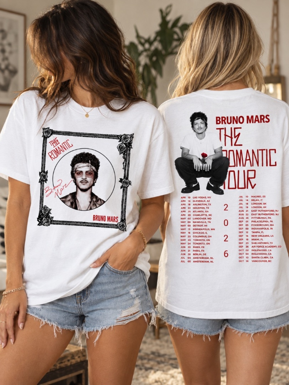 Gildan White Bruno Mars The Romantic Tour 2026 Graphic Tee